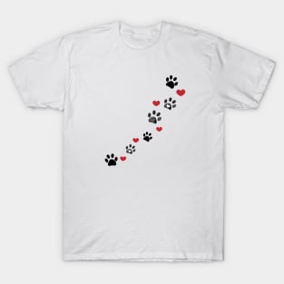 Paw prints and red hearts T-Shirt